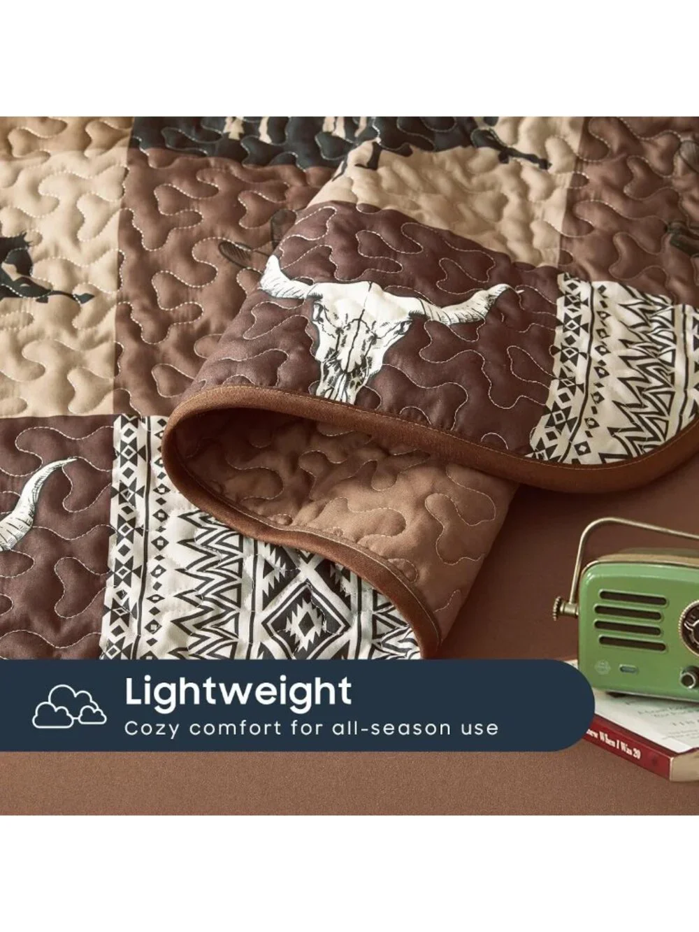 Southwestern Aztec Quilt Set - Rustic Cowboy Ranch Pattern, Reversible King